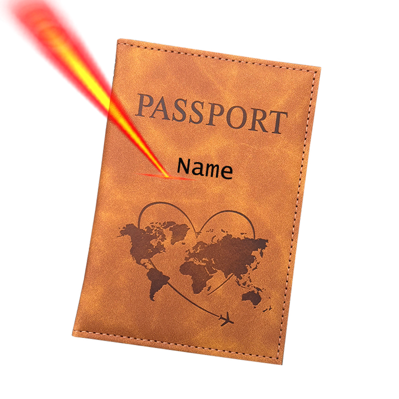 Leather Passport Cover - Porte-passeport avec nom personnalisé, portefeuille de