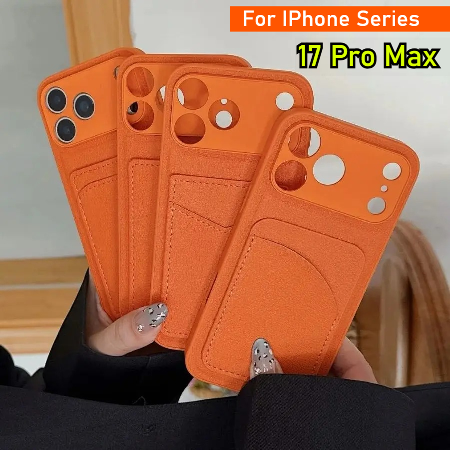 Leather Card Wallet - Étui porte-cartes en cuir couleur Orange,